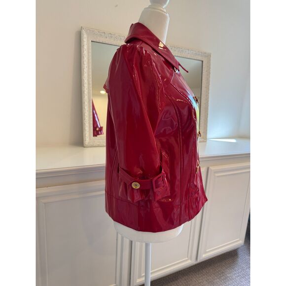Juicy Couture Red Faux Patent Leather Double Breasted Rain Coat Size Medium - Picture 6 of 8
